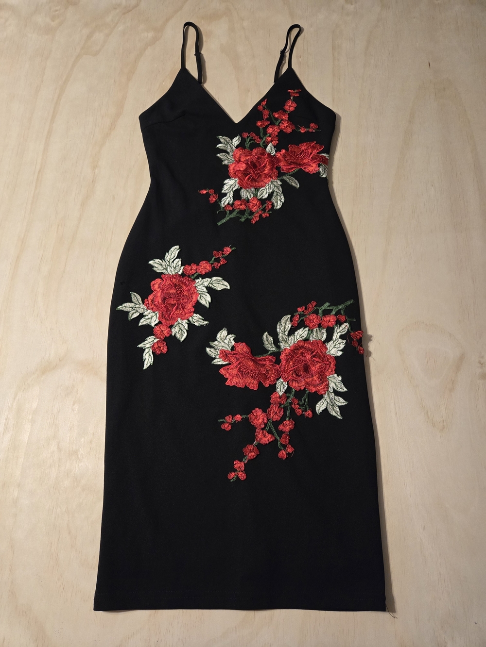 Angel Biba Embroidered Rose Midi Dress - Black / Red - Size 10 AU Size 6 US